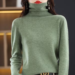 Women's Sweaters Seamless Cashmere Sweater Women's High Lapel Knitting 100% Merino Wool Pullover Autumn and Winter Slim Fashion Warm Sweater Tops 230306