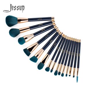 Инструменты макияжа Jessup Фонд макияж набор 15 шт. Темно -синяя/фиолетовая порошковая тени для век контурная кисть 230306
