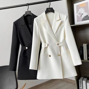 Women's Suits Blazers Women's Suit Jacket Spring Autumn Solid Color Double Breasted Fashion Straight Suits Coat Office Female Casual Blazer Black 230303