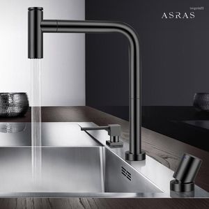 Rubinetti da cucina a lavandino nero spazzolato interruttore indipendente in ottone e acqua fredda estrazione a 360 gradi Mixer Tap