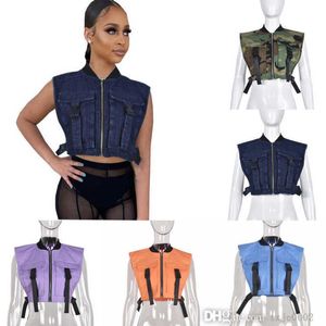 2023 novos coletes de jaqueta jeans de verão tendência de estilo curto Cardigan Cardigan Top com bolsos