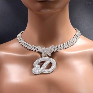 Chains Hip Hop Women Butterfly Initials Name Pendant Necklace Bling Iced Out Gold Silve Color Miami Cuban Link Chain Necklaces Jewelry