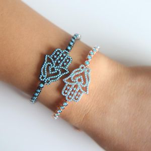 Bangle Jewelry Factory For Copper Fashion Micro Pave Turquoses Hamsa Hand Connector Tennis Bracelet Women Wholesale1