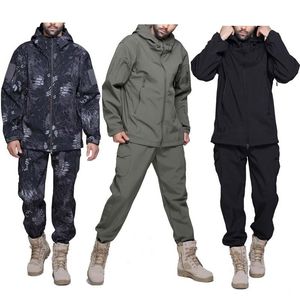 Hunting Jackets Hiking Shell Clothes Tactical Jacket Mens Suits Windbreaker Flight Pilot Hood Military Fleece Field Pants Army ClothingHunti