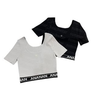 U-halsstickad T-shirt Kvinnor Kortärmade T-shirts Letter Jacquard T-shirts Sommar andas T-shirts