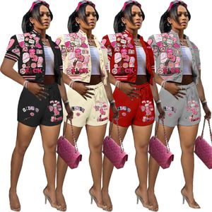 Yaz Giyim Kadın Tasarımcı Trailtsits Kıyafetler Beyzbol Tekdüze Şort İki Parça Set Jogger Sport Suit Moda Mektubu Baskı Tek Göğüslü K10987_1