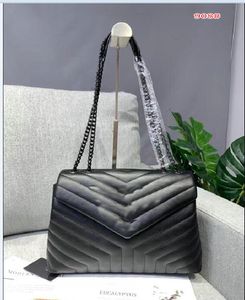 Designer shoulder bag Popular twist bags leather small square luxury Handbag Metal long chain shaped buckle Simple fashion very nice 908# 32cm