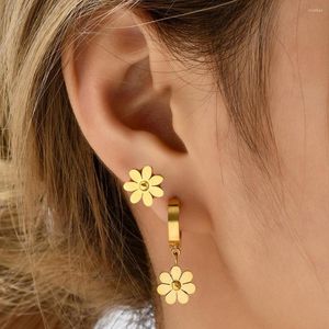 Creolen aus vergoldetem Edelstahl, Huggie für Damen, trendiger Gänseblümchen-Blumen-Knorpel-Ohrring, Piercing-Schmuck