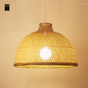 Lampy wiszące 53 cm bambus wiklinowy Rattan Balkon Light wiszący do jadalni rustykalne vintage azjatyckie industrialne oświetlenie retro e27