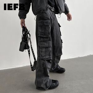 Mäns jeans IEFB Tvätt Mult Pocket Design 2023 Spring Cargo Pants Solid Color High Street Male Trousers Casual Fashion 9A6678 230306