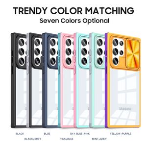 Extraordinária capa de celular de armadura colorida para Samsung S23 S23P S23U S22 com óculos de cobertura de slides