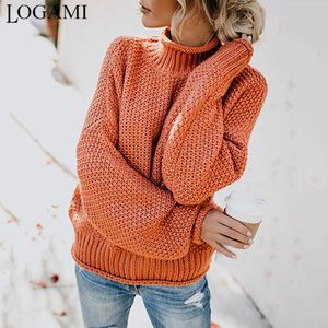 Camiscedores femininos Logami Mulheres suéteres e pulôveres de manga comprida malha de malha solta Sweater Fall Sweater Moda 230306