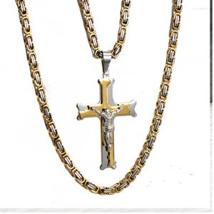 Pendant Necklaces Hip Hop Men's Stainless Steel Jesus Christ Cross Necklace Transfer Amulet Sweater Chain Holiday Party High-end Gift