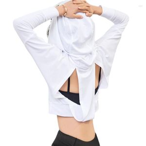 Women's Polos Long Sleeves Hooded Sweatshirt Sexy Workout Blouses Running Fitness Yoga Costume Jogging Vest Open Back Sport Top