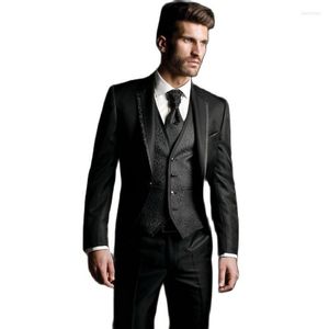 Men's Suits Custom Made Black Groom Tuxedos Handsome Men's Evening Dress Toast Party Work Business Suit (Jacket Pants Vest Tie) K:1300