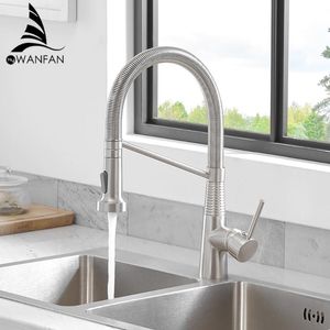 Küchenarmaturen, Wasserhahn aus gebürstetem Nickel, Einloch-Ausziehauslauf, Spüle, Sprühkopf, Mischbatterie 866033