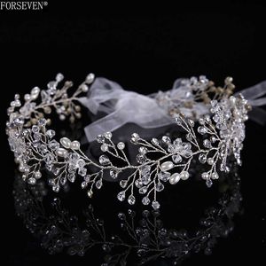 Tiaras Gümüş Renk Kristal Gelin Uzun Kafa Bantları Saç Takı En İyi El Yapımı İnci Rhinestones Saç Gözlüğü Düğün Saç Aksesuarları R230306