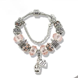 Bracciale con ciondoli a forma di corona e cuori placcati in argento 925 per Pandora Catena di serpenti Gioielli di moda per le donne Regalo fidanzata Braccialetti con ciondoli fai da te con scatola originale