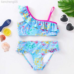 One-Pieces 3-14years Children Swimsuit For Girls Green Flamingo Tankini Suit Two-pieces Fashion Swimsuit For Summer Beach Wear Bathing Suit W0310