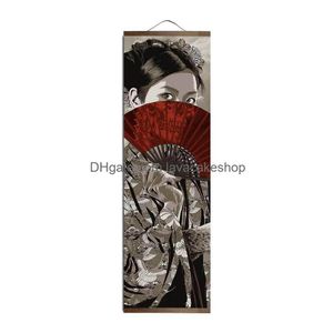 Målningar japanska ukiyoe för HD -duk affischväggbilder vardagsrum dekoration målning konst med fast trä hängande rullning droppe otmb6