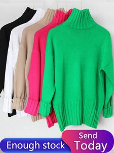 Kvinnors tröjor Autumn Winter Green Turtleneck Pullover Tröja Kvinnor Högkvalitativ plus storlek Stickade tröjor Hoppare Mjuk vit tröja 230306