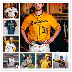 Veste de beisebol universitário West Virginia Mountaineers Baseball Jersey Personalizada Costurada Masculina Juvenil Austin Davis J.J. Wetherholt Victor Scott Grant Hussey McGwire