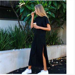 Casual Dresses Plus Size Women TShirt Maxi Dress Casual Women Summer Beach Party Vintage Loose Short Sleeve Dresses Bodycon Black Long Dresses Z0216