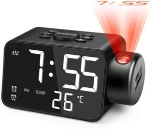 Uhren Zubehör Sonstiges Projektionswecker FM-Radio LED-Digitalprojektor Wand 180 Dimmbar Dual mit Batterie-Backup USB-Ladegerät