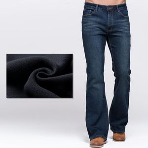 Męskie dżinsy męskie zimowe stretch dżins gęstwy ciepłe spodnie szczupłe, lekko flare spodnie but but fit polarne dżinsy
