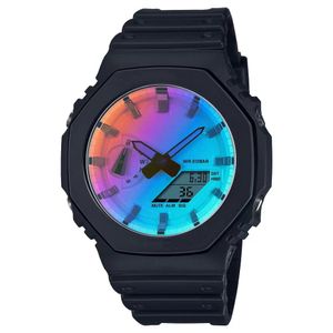 Relógio de choque original 2100 Sports Digital Unisex Quartz Watch Full Feature World Time LED Auto Hand Lift Light GA Oak Series