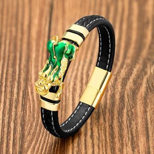 Bracelets de charme Feng shui guardião pulseira de couro homens mulheres corajosas tropas de pulseira joias de joias de ouro preto pixiu riqueza sortudo