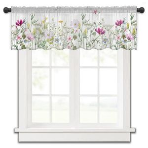 Cortina Flor da primavera Vanilla Bolsa de haste de flores silvestres Curta curta para a porta de cozinha Cafe Small Window Window Sheer Cortans