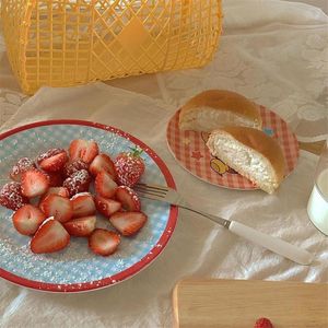 Dinnerware Sets Ins French Retro Nordic Household Kitchen Creative Lattice Bowl Plate Melamine Snack Cake Salad Utensils