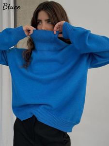 Kvinnors tröjor Kvinnor Turtleneck Solid Basic Overdized Sweaters Pullovers Autumn Winter Kvinnliga mode Stickade mjuka tröjor Jumper 230306