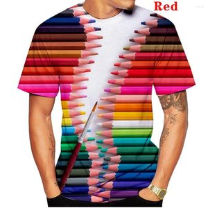 Camisetas masculinas 2023 Homens e mulheres verão Rodado engraçado Creative Color Lápis 3D Camiseta legal Moda legal Tops de manga curta casual