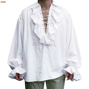 Men's Casual Shirts Medieval Mens Renaissance Costume Ruffled Shirts Long Sleeve Lace Up Steampunk Pirate Shirt Cosplay Stage Costume for Women 230303