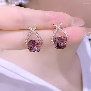 ダングルイヤリングファッション女性のステンレス鋼クロス汎用水ドロップフルダイヤモンドクリスタルジュエリー花嫁ウェディングエンジェム