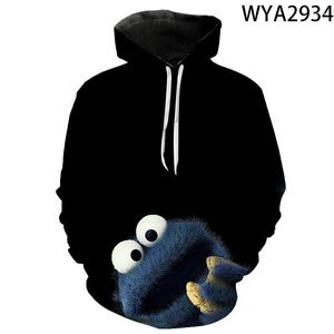 Herrtröjor cookie monster party 3d män kvinnor barn casual streetwear pojke flicka barn mode coola tryck tröjor tröjor