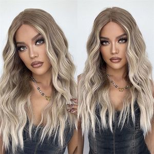 Spitzenperücken Ombre dunkelbraune blonde lange wellige Synthetikfront für Frauen Teilen Cosplay -Hitzebeständige Haare 230303