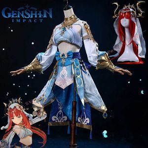 Anime kostümleri oyunu genshin etkisi nilou cosplay elbise peruk sümeru dansçı kızıl saçak boynuzlar peçe dövme sticker bileklik etek aksesuarları z0301