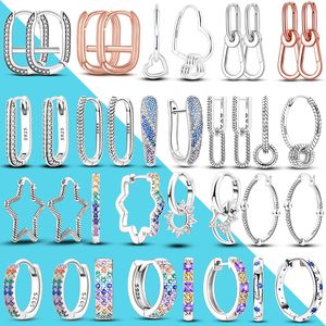 925 Silver Fit Pandora örhängen Crystal Fashion Women smycken gåva Ear Studs Pave Link Earring Fashion Pendientes Festival Gift