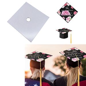 Party Gift SubliMation Blank MDF Graduation Cap Topper med klistermärke Anpassad DIY Fotoplattminnesminneslime Grad Hat Caps Tassel Toppers ensidig utskrift