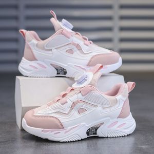 2023 mode hotsale barnskor rosa grå röd svart grön fjäder roterande knapp andningsbara mesh casual skor sneakers color92