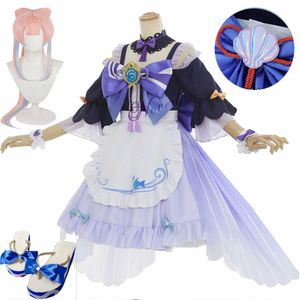 Anime Costumes Game Genshin Impact Cosplay Sangonomiya Kokomi Maid Come Cute Lolita Dress Women Girl Come Halloween Dress Outfit Z0301