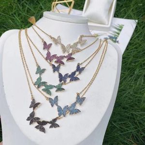 ペンダントネックレス5PCS CZ Pave Butterfly Necklace for Women Gold Color Animal Charms Choker 2023 Collares Jewelry Gift