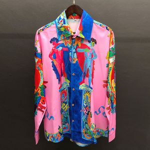 Men's Casual Shirts Bohemian Holiday Print Shirt For Men Fall Portrait Print Shirt Fashion Long Sleeve Hip Hop Party Stagewear Social Shirt 230306