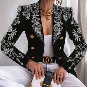 Kvinnors kostymer plus storlek Autumn Lady Elegant Butterfly Print Coats Women's Blazer Long Sleeve Jackets Fashion Turn-Down Collar Femme