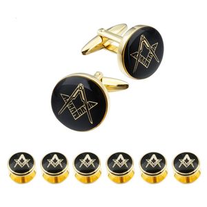 Manschettlänkar Hawson Fashion Freemason Cufflinks and Studs Set High Quality Gold Imitation Plated Graved 4 6 PCS 230306