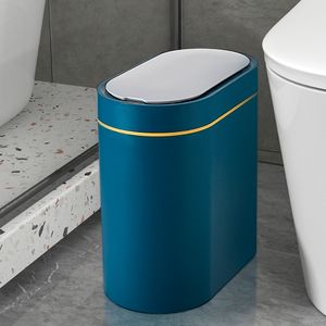 Afvalbakken Smart Sensor Prullenbak Can Pastebasket met deksel Poederkamer Badkamer Toilet Waterdichte slanke smalle naad vuile container Bin 7L 230306