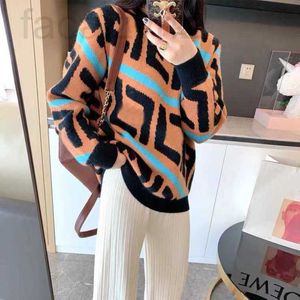 Kadın Sweaters Tasarımcı Tasarımcısı Traend Yeni girly mizaç çifte f çizgili jakar kazak şık gevşek gevşek vahşi ff mektup bvpk